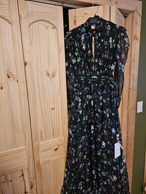 Mac Duggal Black Floral High-Neck Keyhole Maxi Dress
